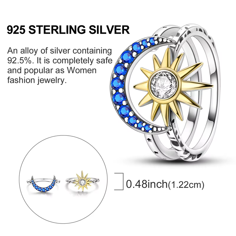 Blazing Star Combo Zircon anneaux Original 925 bague en argent Sterling pour femmes filles bijoux cadeaux d'anniversaire