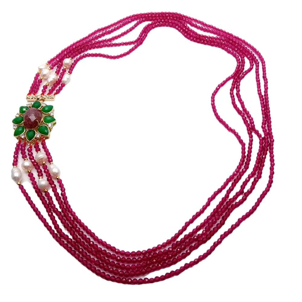 YYGEM 5 brins cristal rouge perle blanche déclaration collier épais vert Jade fraise Quartz fermoir bijoux cadeau