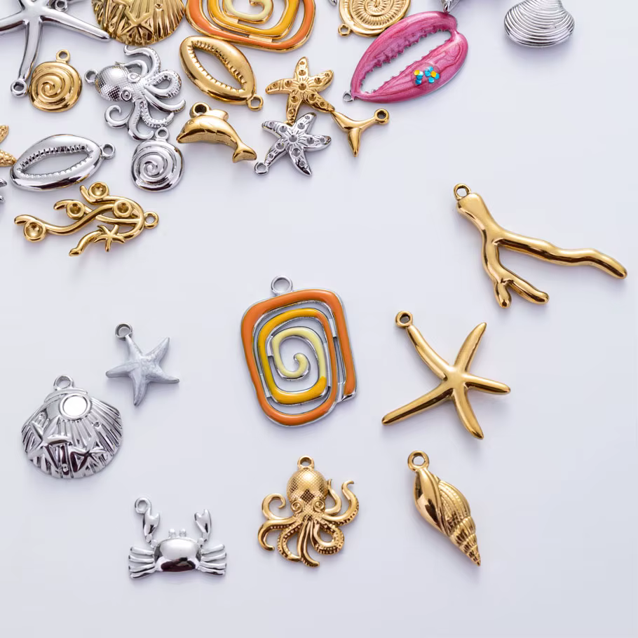 Accessoires de bijoux de plage animaux marins 5 pièces/lot en acier inoxydable, breloques corail, pieuvre, conque, étoile de mer, coquillage, dauphin pour colliers et boucles d'oreilles