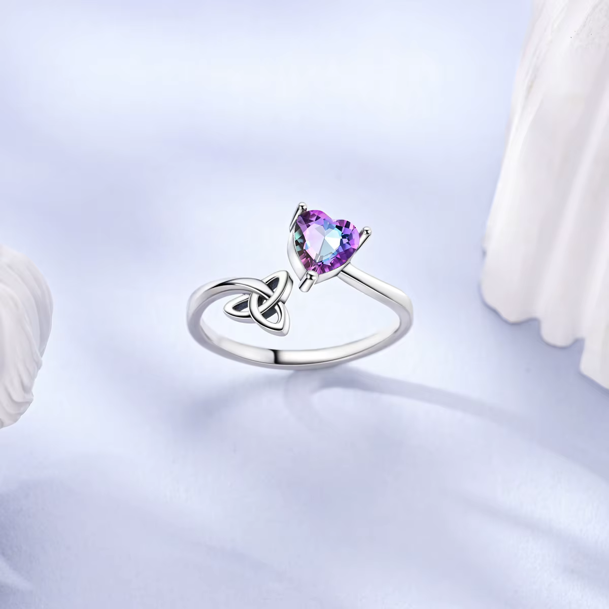 Bague ajustable en argent sterling 925 avec nœud celtique vintage et cœur d'amour pour femme