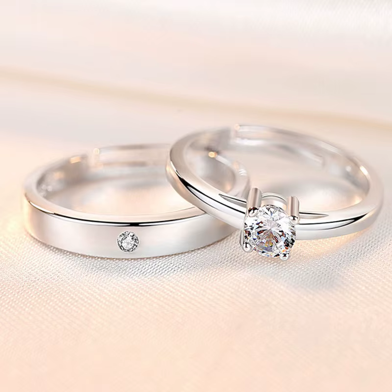 2 pièces, bagues de couple en argent sterling 925