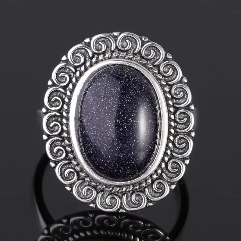 Bague vintage en grès bleu pour femme