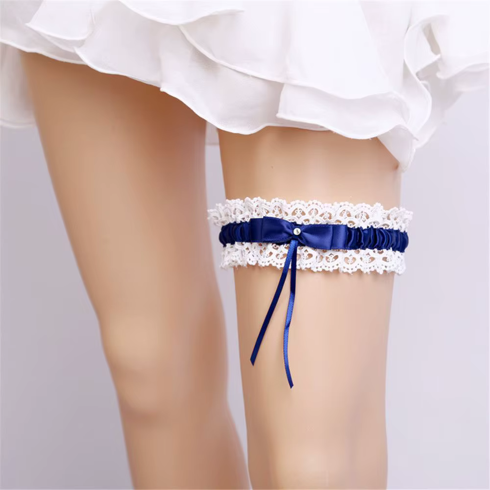Ceinture de jarretelles bleu en dentelle florale pour femmes