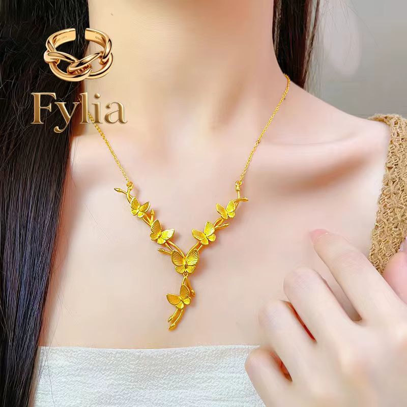 Bijoux Fylia - Collier papillon tridimensionnel en or pur 24 carats 9999 pour femme