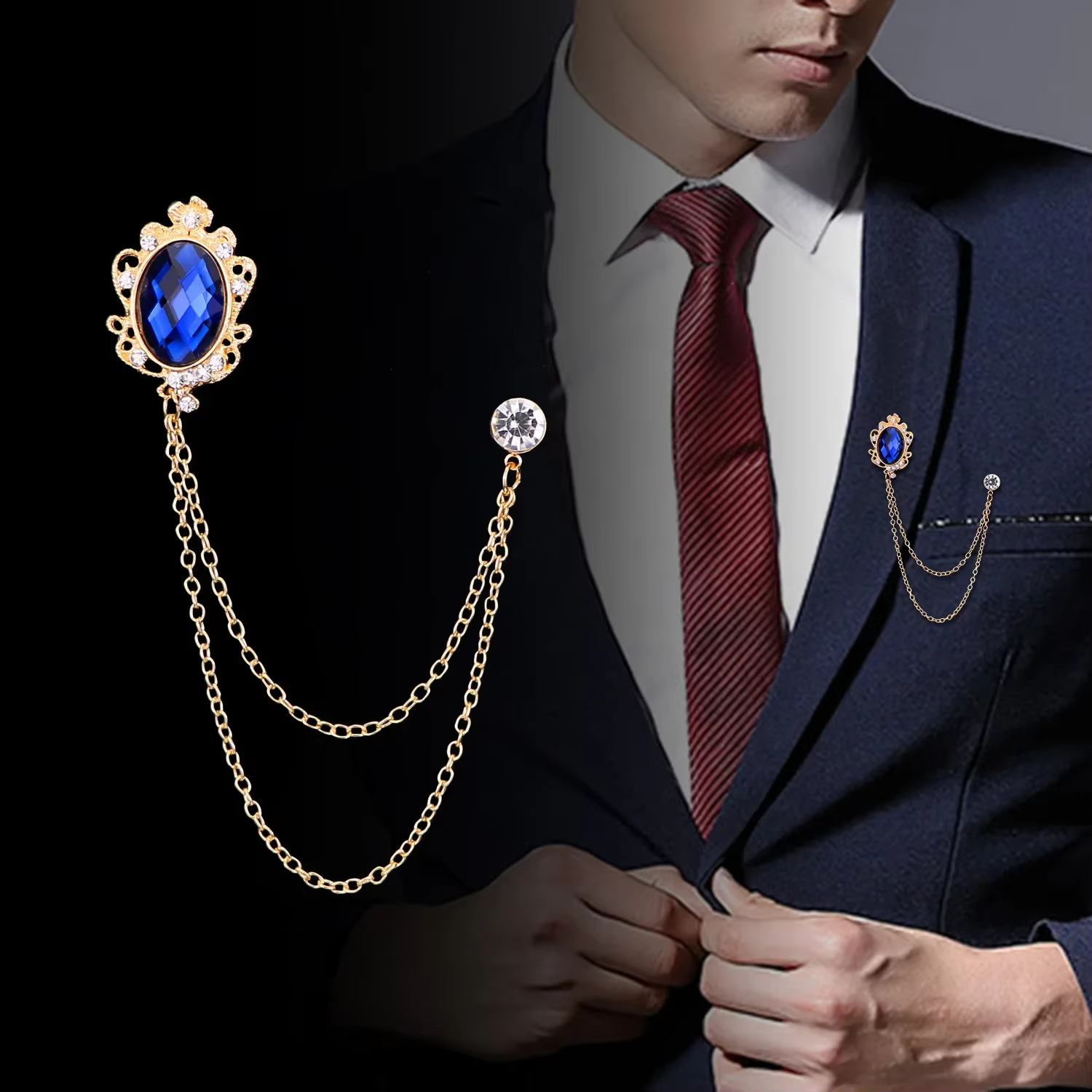 I-remiel mode nouveau cristal gland chaîne broches personnalité costume Badge robe Corsage broche bijoux de luxe hommes accessoires