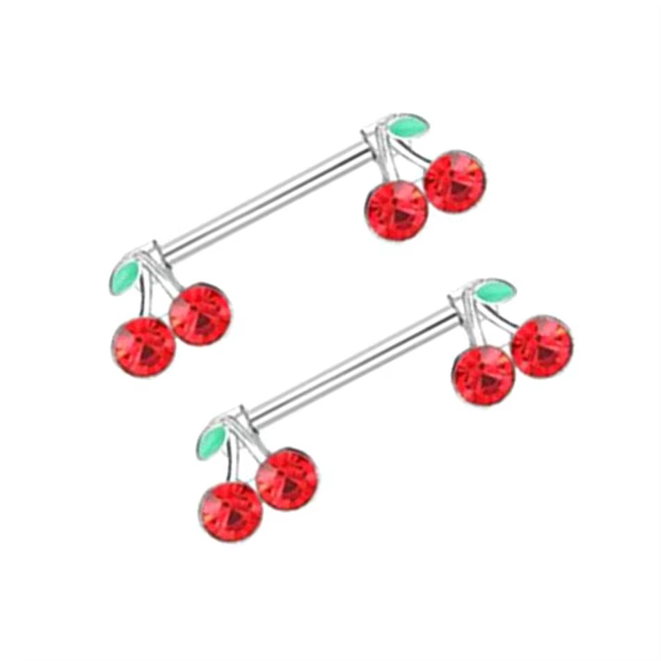 1 paire de jolis anneaux de poitrine en cristal rouge cerise 14G en titane