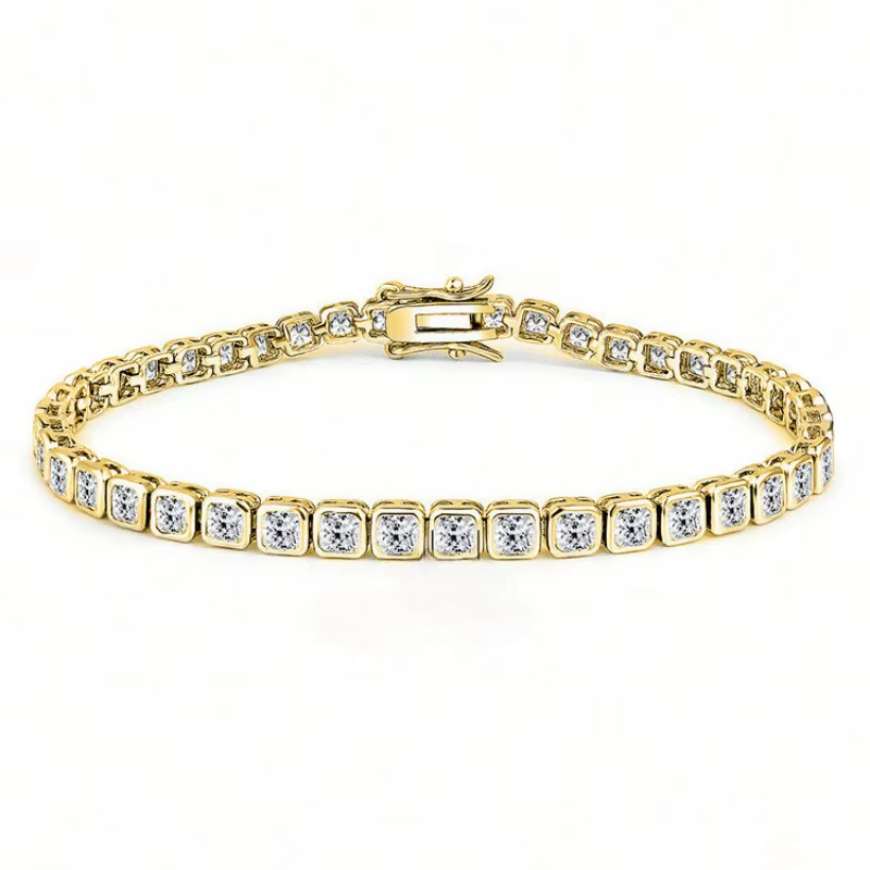 Bracelet jonc en or 14 carats fait main avec diamants de laboratoire de 3 mm