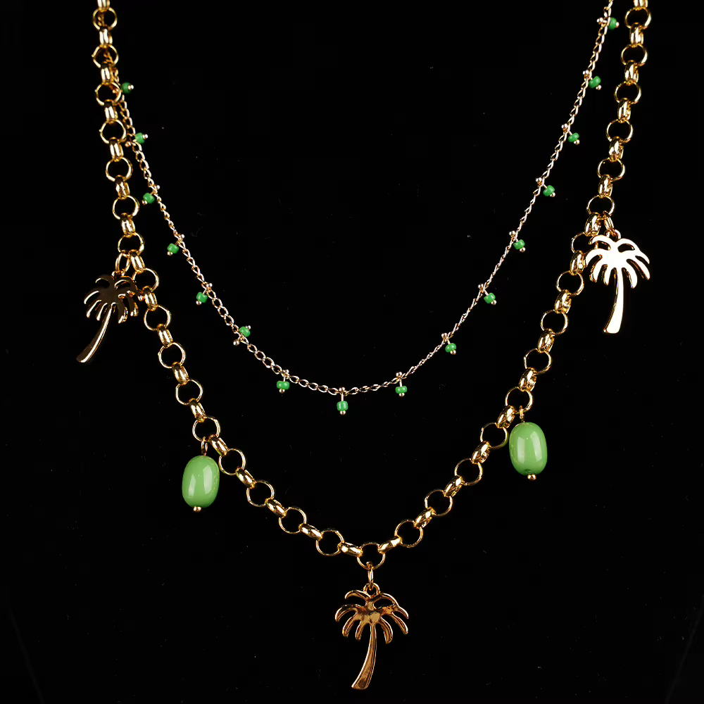 AMP-Colliers de la présidence du palmier pour femmes, baies vertes, acier inoxydable délicat, bijoux bohèmes, été, océan, accessoires de plage