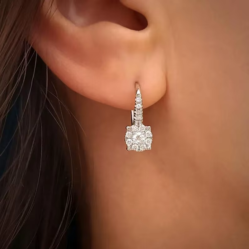 RAPRGOLD rond Moissanite classique Halo boucles d'oreilles pour femmes 925 en argent Sterling Huggie boucle d'oreille bijoux cadeaux Pendientes