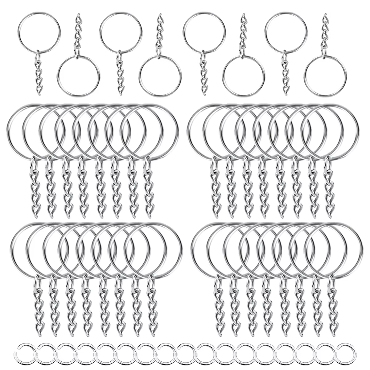 25/60/100 Kits de porte-clés séparables avec chaînes et anneaux de jonction