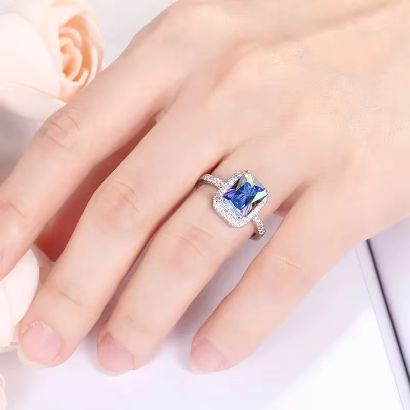 Mariages/mariée coloré grand CZ pierre bijoux bague en argent Sterling charmante dame belle 925