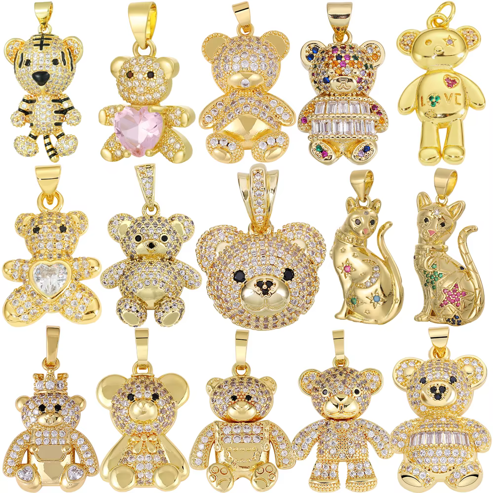 Juya nouveau 18K véritable plaqué or Animal tigre panthère ours léopard breloques pour bricolage cadeau de luxe pendentif adolescent fabrication de bijoux
