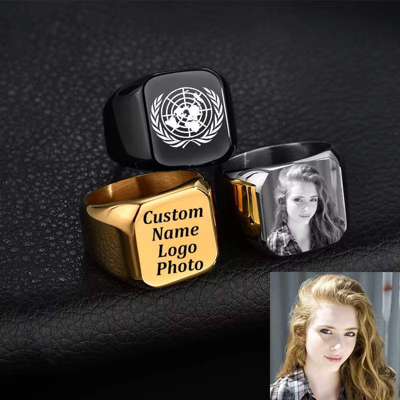 Bague Personnalisée avec Nom Gravé et Logo pour Homme et Femme