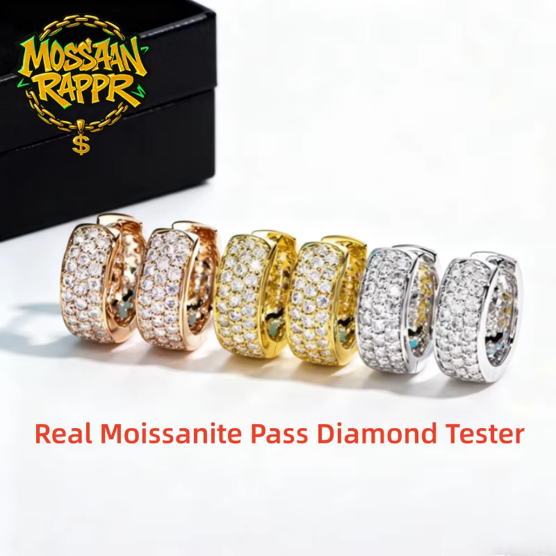 1.4cttw Moissanite glacé boucles d'oreilles 14K plaqué or Hip Hop boucle d'oreille mode luxe bijoux cadeaux pour hommes