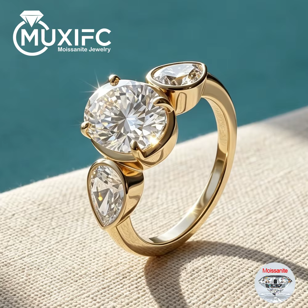 Bague de fiançailles en moissanite ovale et poire 5 carats pour femme