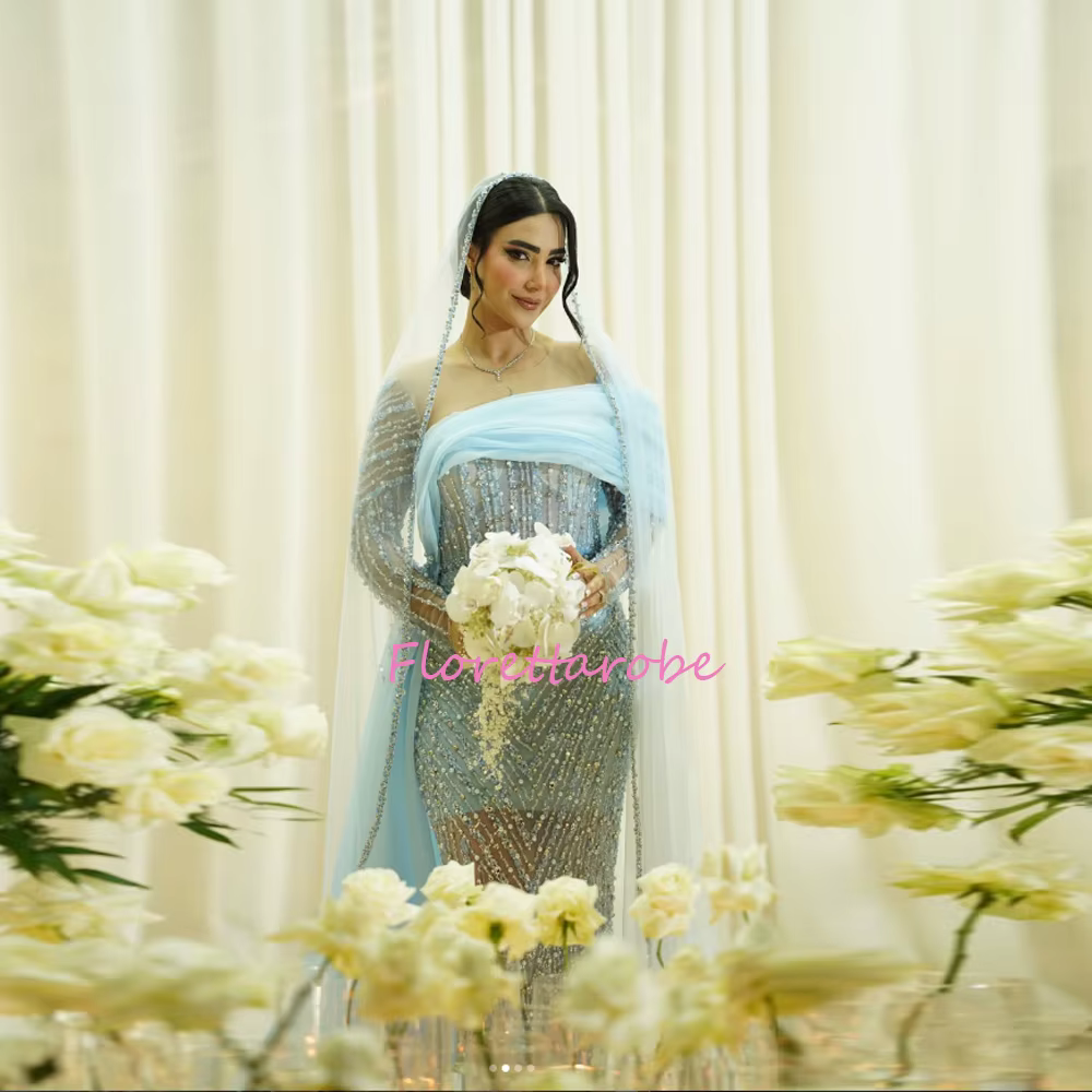 Robes de mariée bleues à paillettes de style sirène