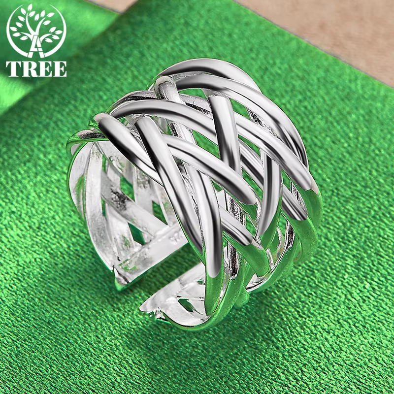 Bague tressée en argent Sterling 925 pour femmes et hommes