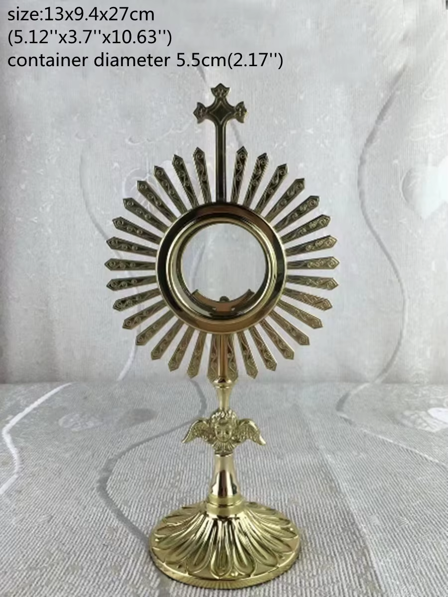 Monstrance catholique en laiton avec rayons et croix bourgeonée