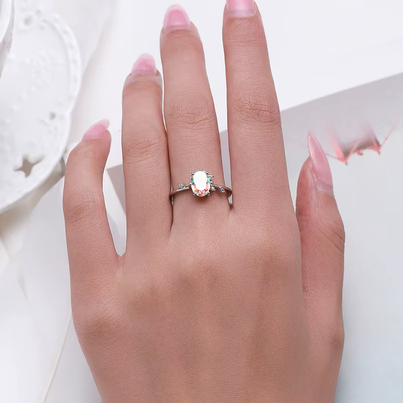 Modian – bague multicolore ovale en argent Sterling 925, en zircone arc-en-ciel, pour femmes, bijoux fins de luxe pour mariage, anniversaire de fiançailles