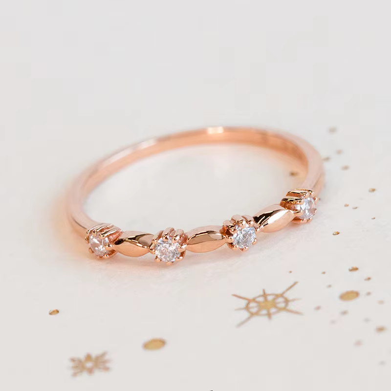 Bague d'éternité en argent Sterling avec plaque en or Rose