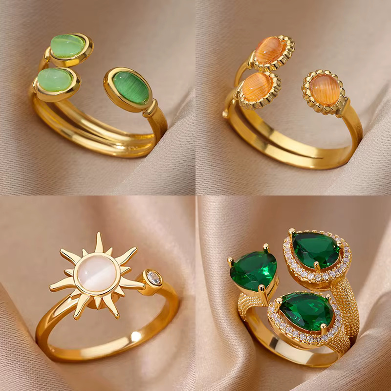 Bague en pierre verte pour femmes