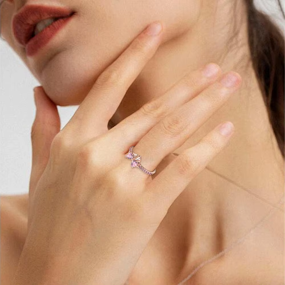 Nouvelle Bague Nœud Papillon Scintillant en Argent 925 avec Zircon pour la Fête des Mères 2025