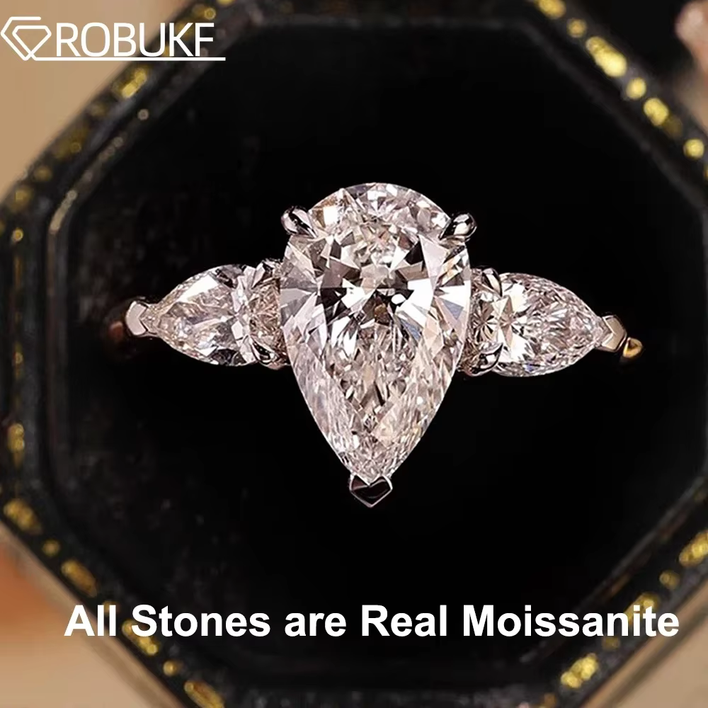 Bagues de fiançailles en Moissanite en forme de goutte d'eau pour femmes