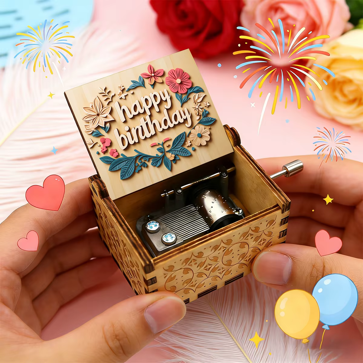 Boîte à musique en bois pour anniversaires