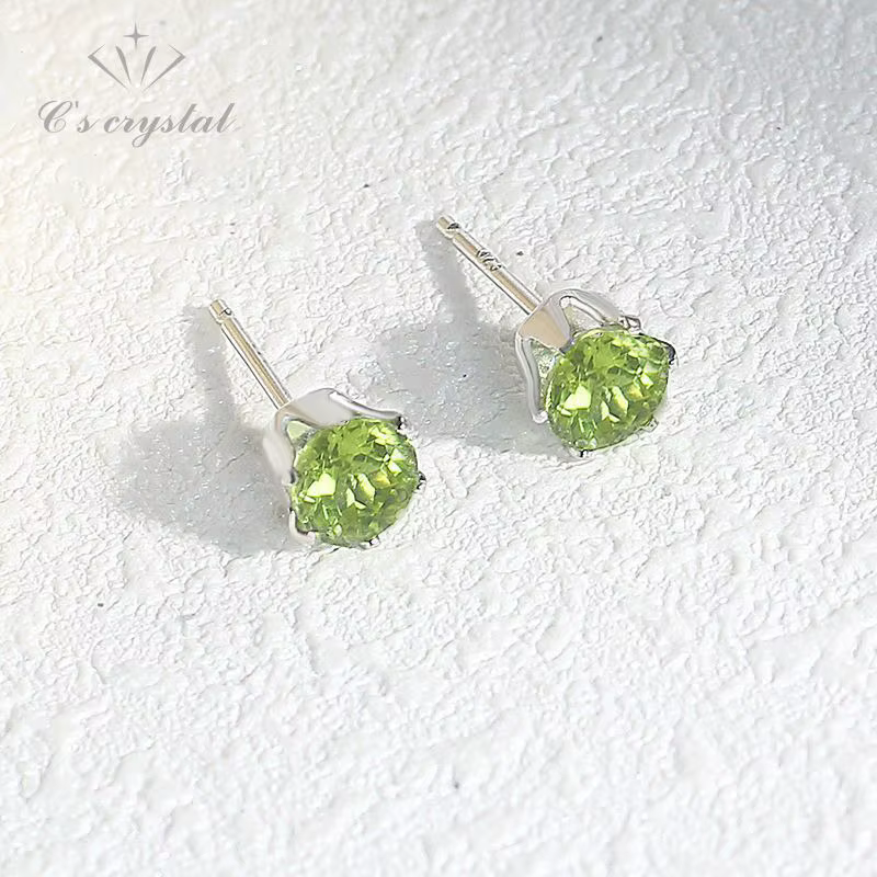 Boucles d'Oreilles Simples et Fraîches en Gemme Verte pour Femme