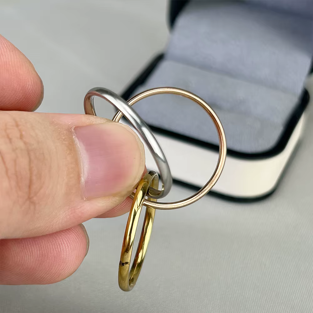 Vintage Stainless Steel Interlocked Triple Ring for Women Multi Color Wedding Band Bague Three in One Charm Daily Jewelry