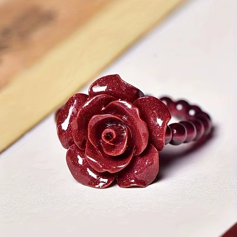 Bague Rose rouge cinabre romantique pour femmes