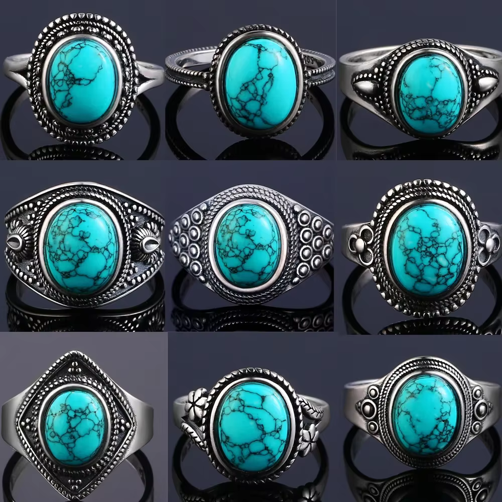 Bague vintage plaquée argent avec turquoise naturelle