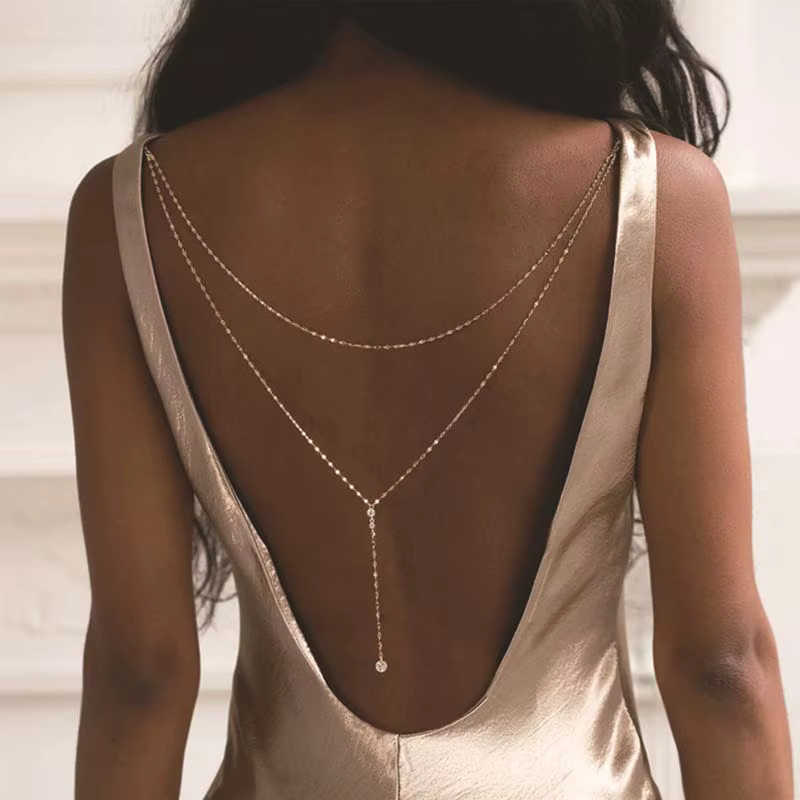 Chaîne arrière à pampilles en cristal brillant pour femmes