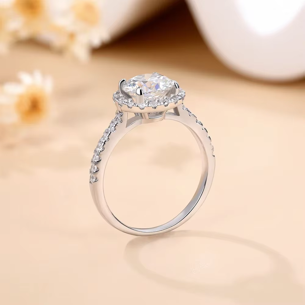 Bague de fiançailles LinkerLove 2ct Halo Moissanite pour femmes