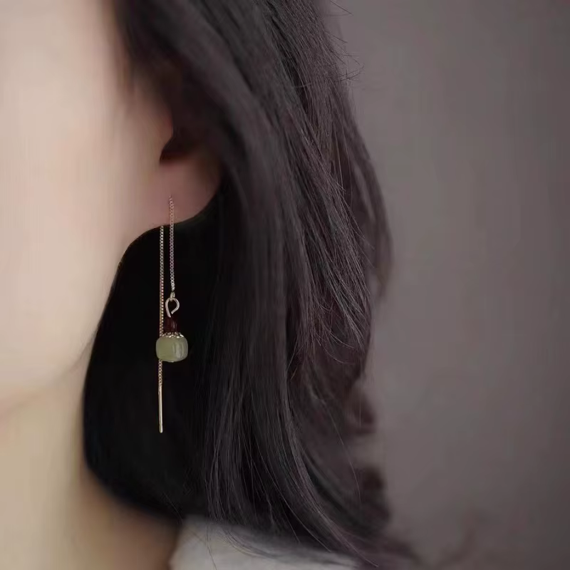 Boucles d'oreilles en Jade Hetian pour femmes et filles