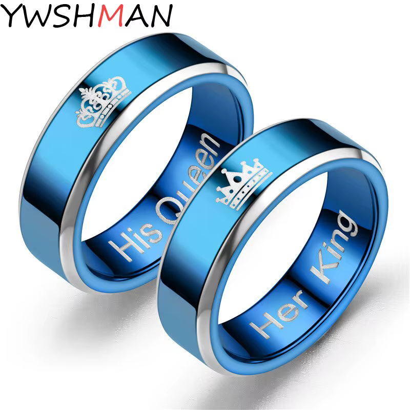 Bague de mariage de couleur bleue pour femmes et hommes