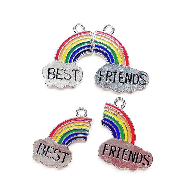 10 Pcs/Set Mode Meilleurs Amis Couple Pendentif Collier Arc-En-Ciel Coeur Brisé Choker Cadeau Amitié Bijoux En Gros