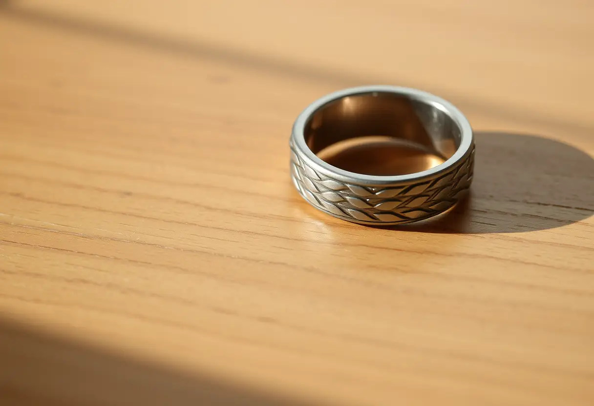 Bague anti-stress posée sur une table en bois