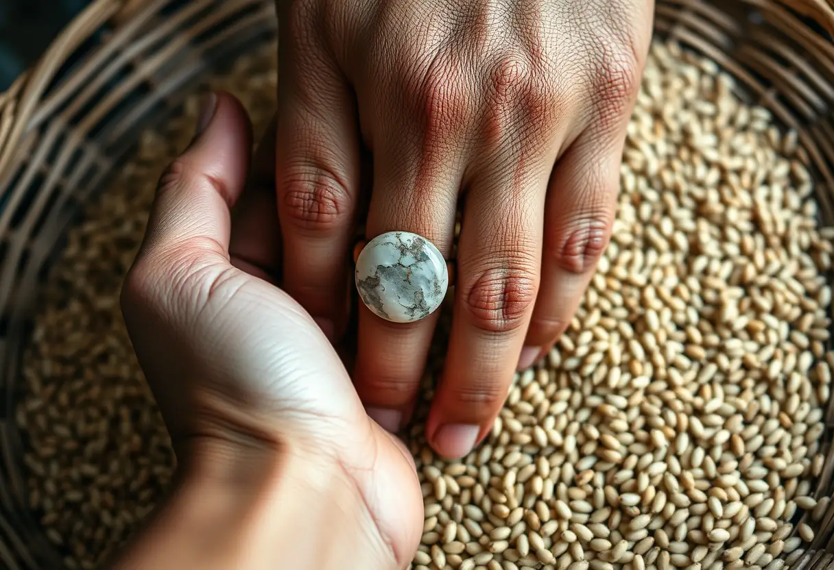 Main tenant une bague anti-stress en pierre naturelle