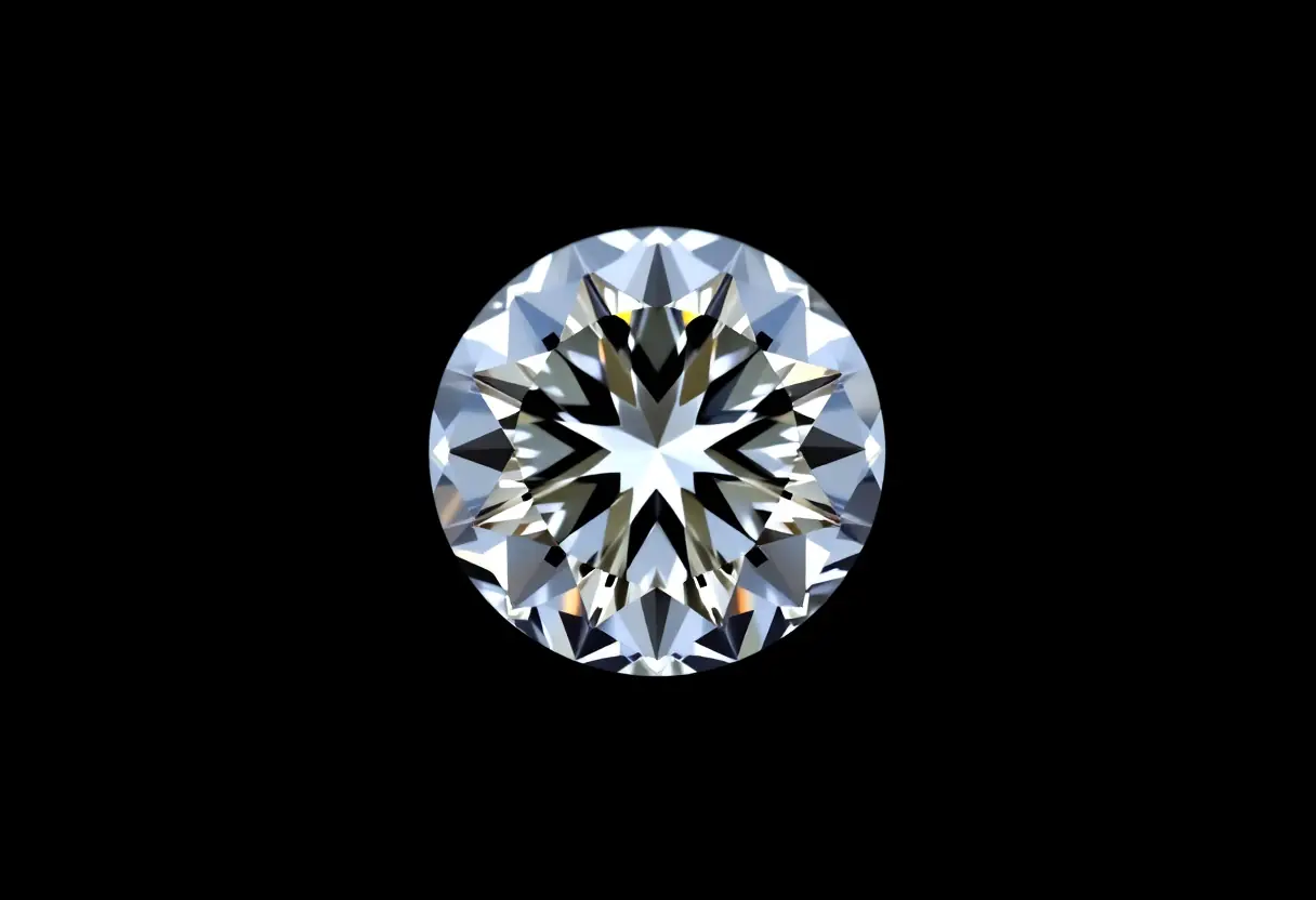 Un diamant taillé en forme ronde mis en valeur sur fond noir, mettant en avant sa brillance et ses facettes