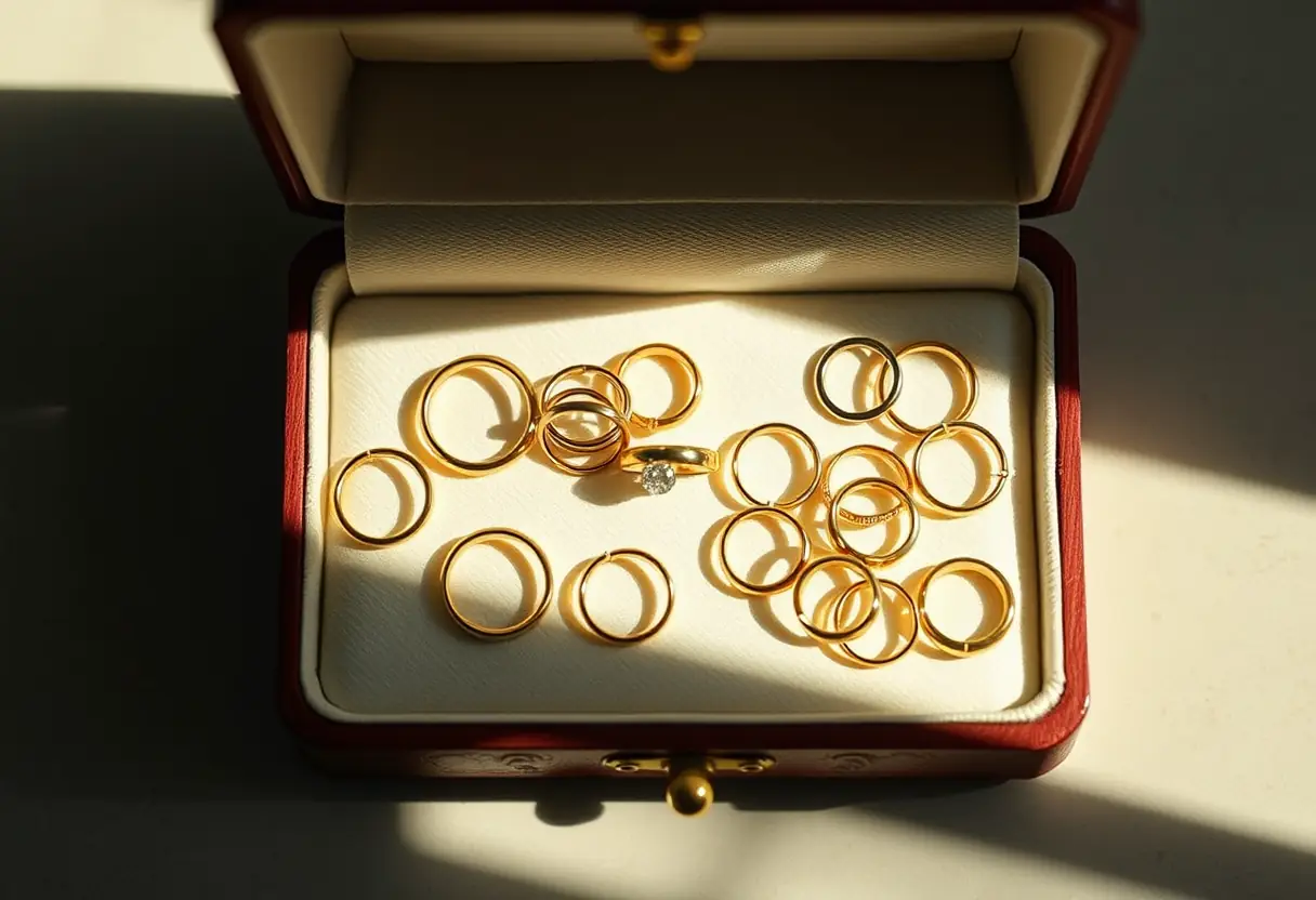 Boîte à bijoux avec bagues dorées