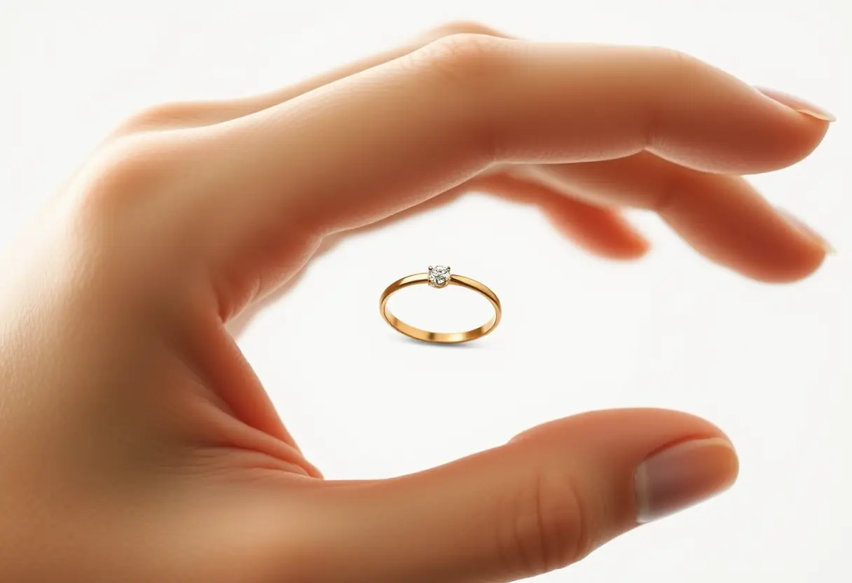 Main tenant une bague simple avec un diamant central