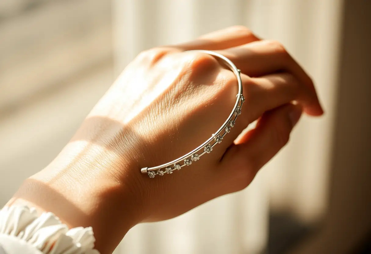 Un bracelet en argent orné de motifs floraux