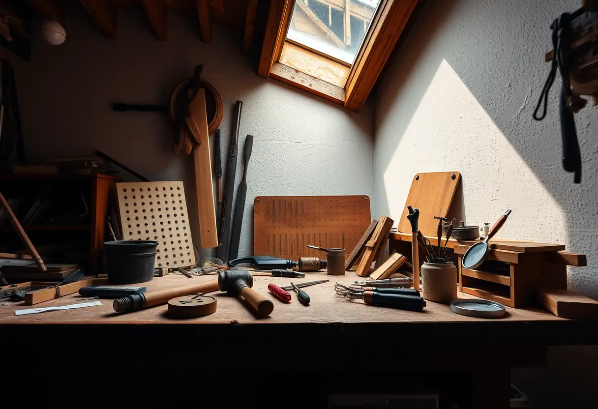Un bureau de joailler avec divers outils sous une lumière chaude