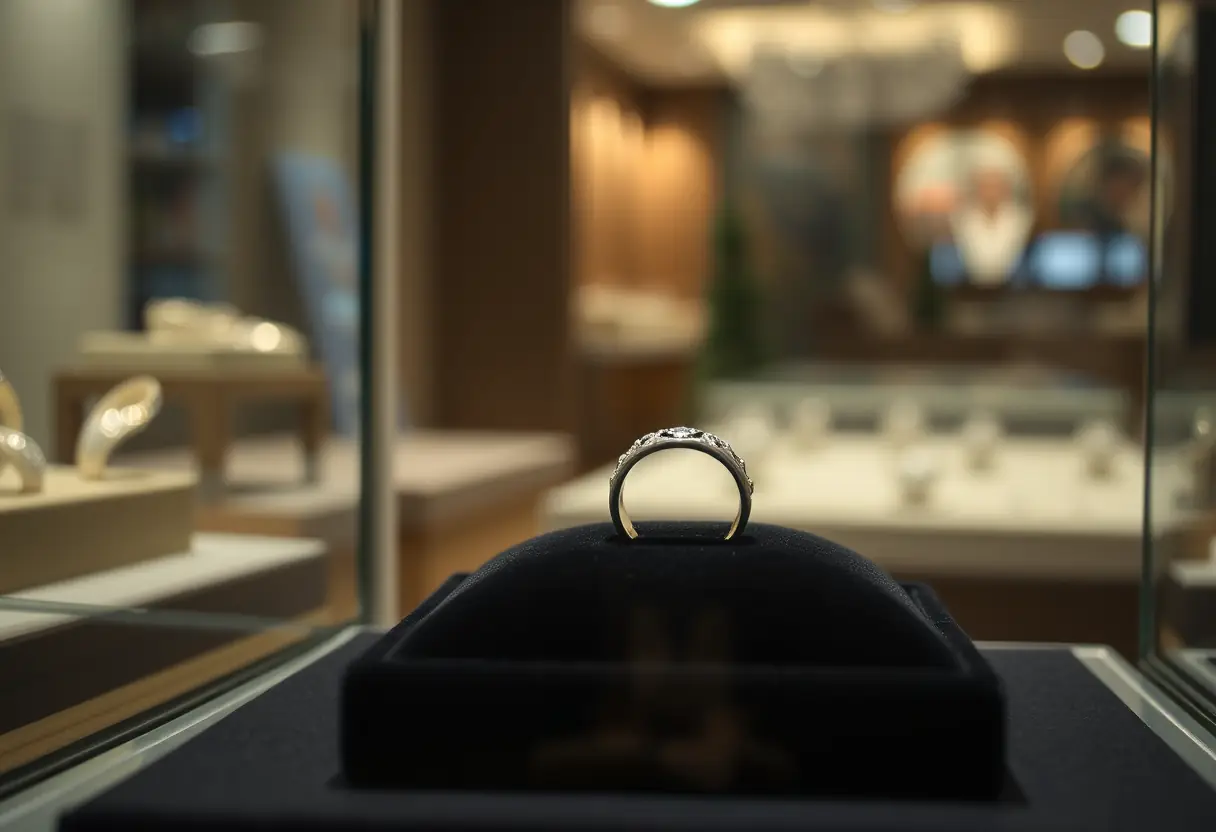 Une bague en argent exposée dans un magasin de bijouterie