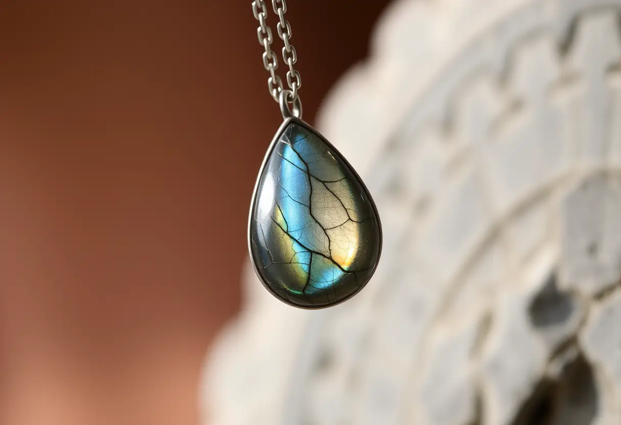 Pendentif labradorite scintillant sous la lumière