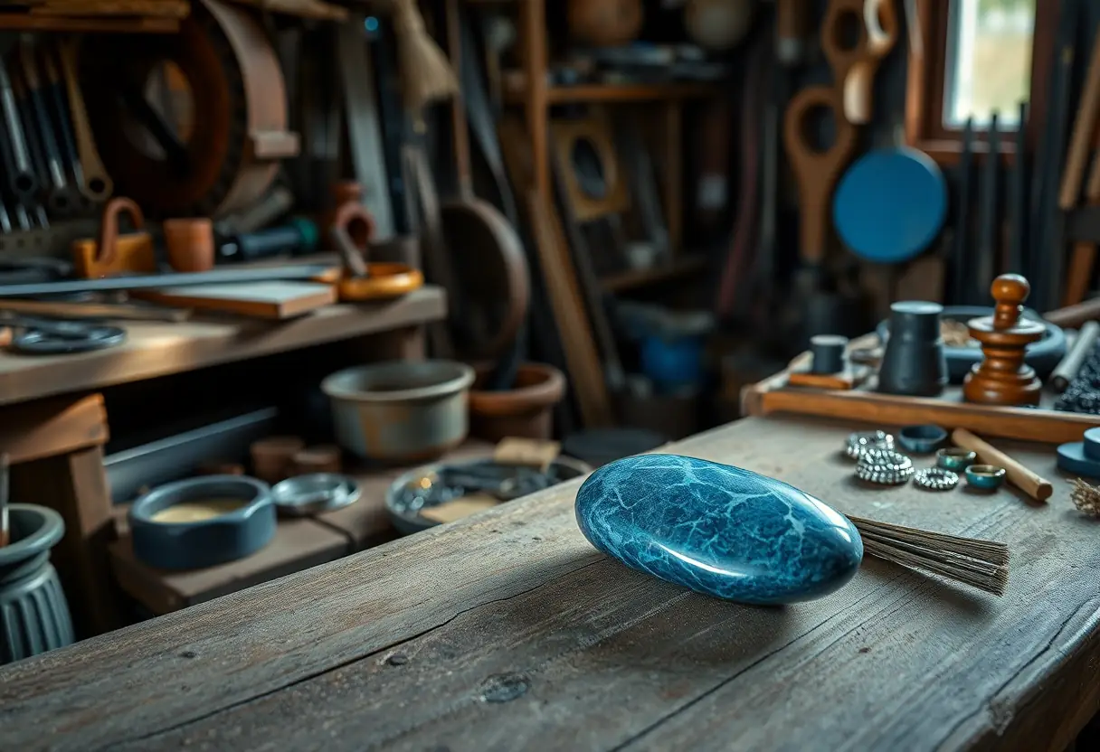 Un atelier de joaillerie avec des outils et des bijoux en cours de fabrication