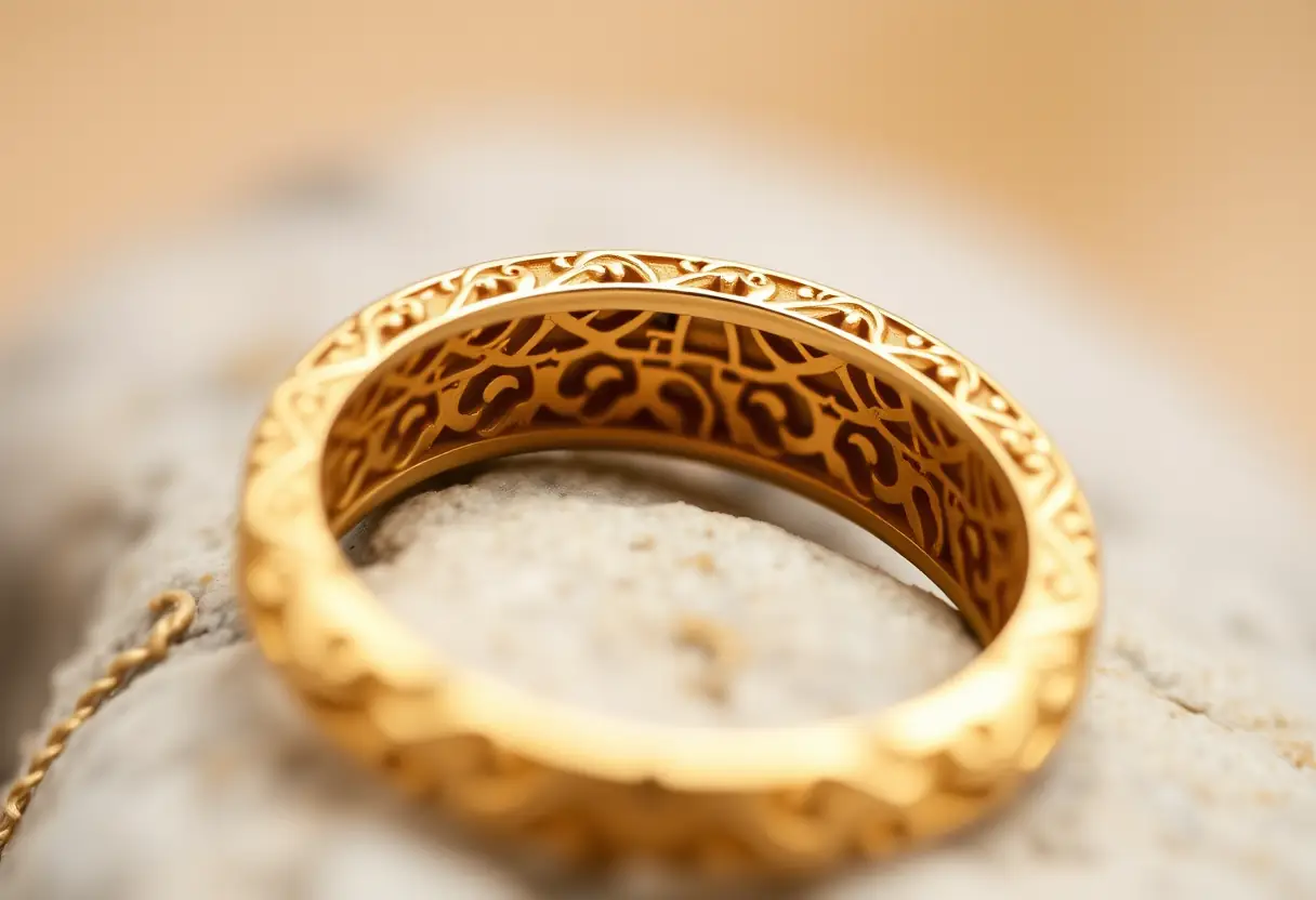 Vue rapprochée d'une bague en or 18 carats avec ses détails fins