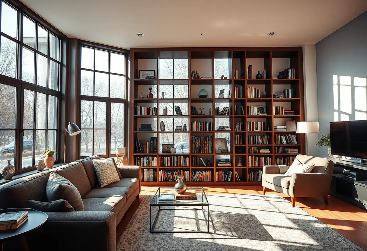 Intérieur moderne avec des rayons de soleil et une figurine en argent