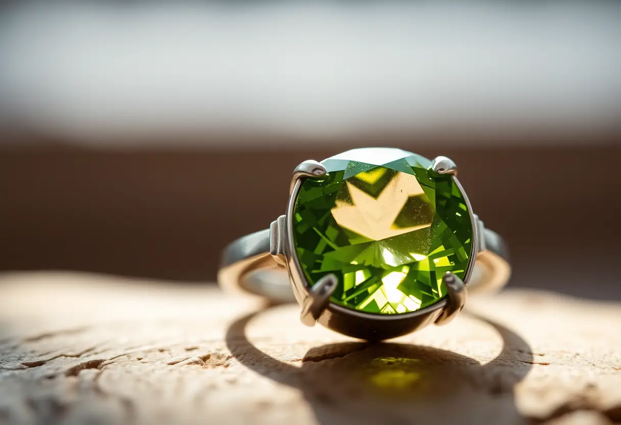 Pierre peridot dans une bague d'argent